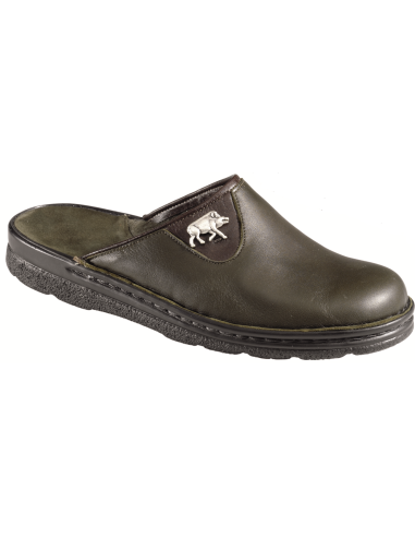 Chaussons en cuir vert Sanglier
