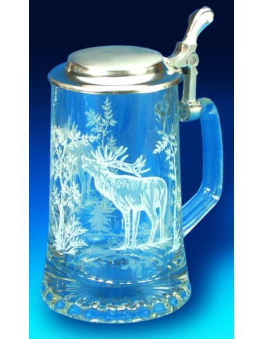 Chope de biere verre en cristal décor blanc