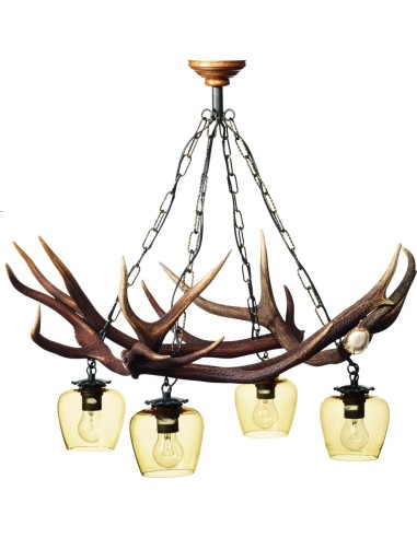 Lustre branches de cerf moyenne décors de chasse